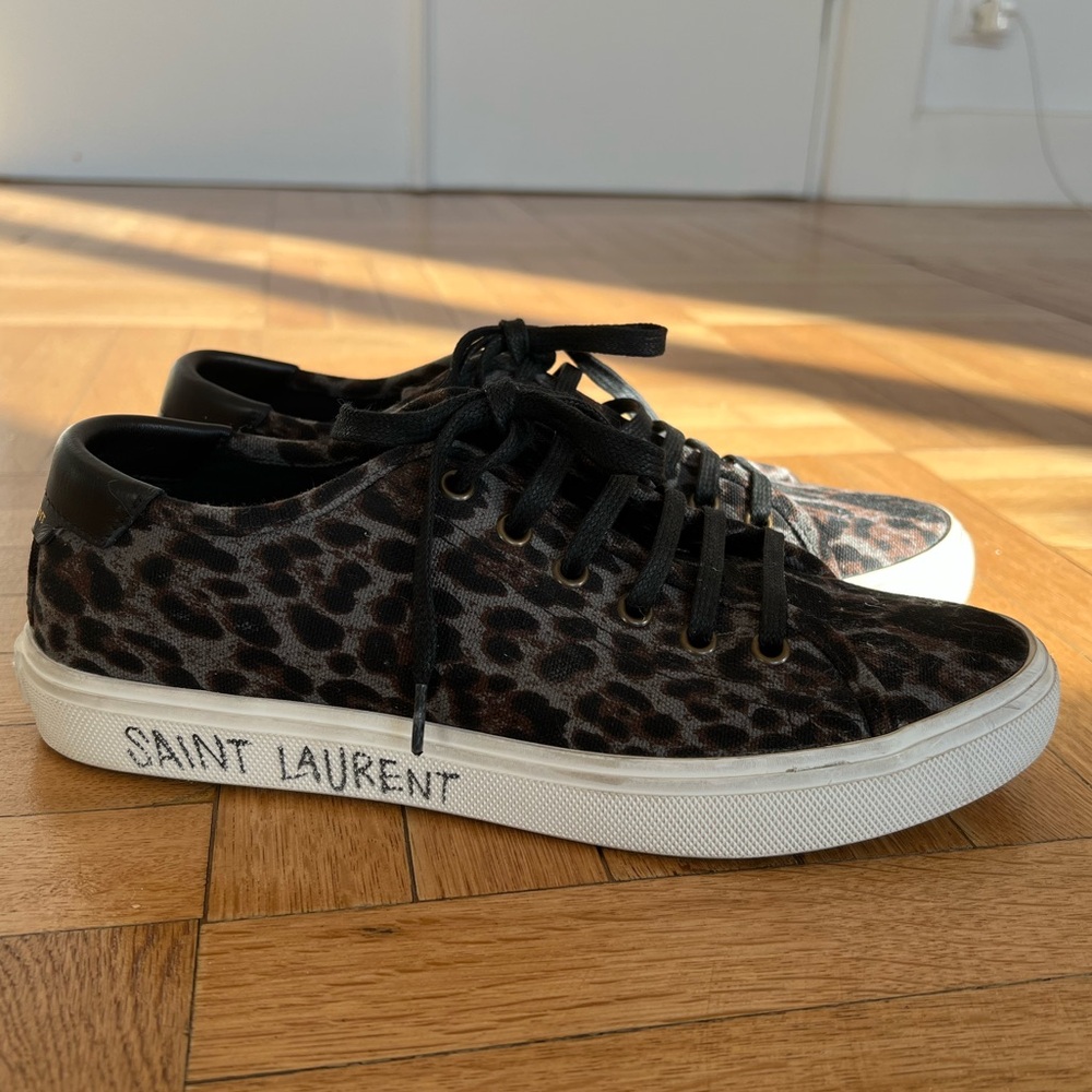Saint Laurent Leopard-Print Canvas Sneakers - Picture 4 of 8